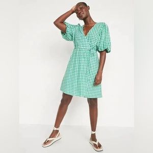 Green Gingham Old Navy Dress NWT Fit and Flare Puff All Day Mini Dress